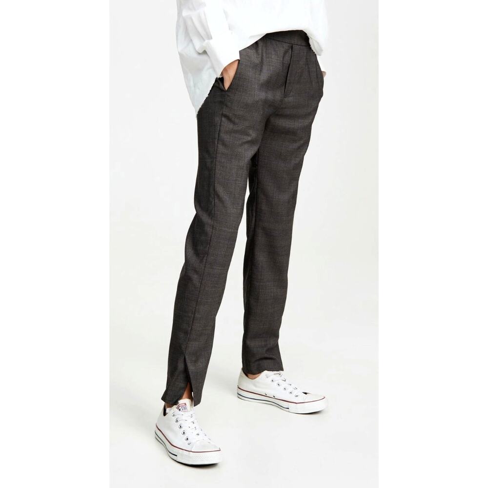 Nili Lotan 6 Virgin Wool Chelsea Pants $495 Glen Plaid Elastic Waist Gray NWT!